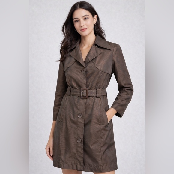 Via Spiga Jackets & Blazers - Via Spiga Brown Zebra Jacquard Trench Coat XS Belted Lightweight